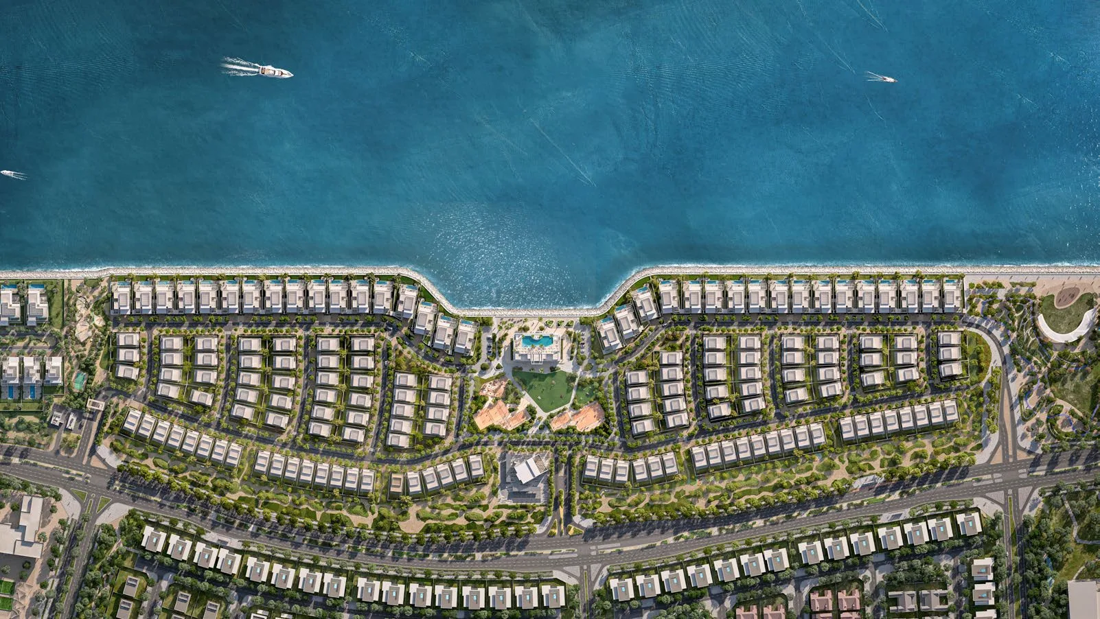 Lunaya masterplan showing lagoons, parks, villas and Lunaya Terraces